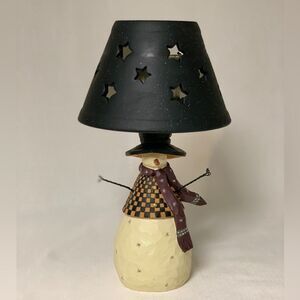 Vintage WILLIRAYE 1999 SNOWMAN Christmas Votive Candle Lamp Holiday Decorations